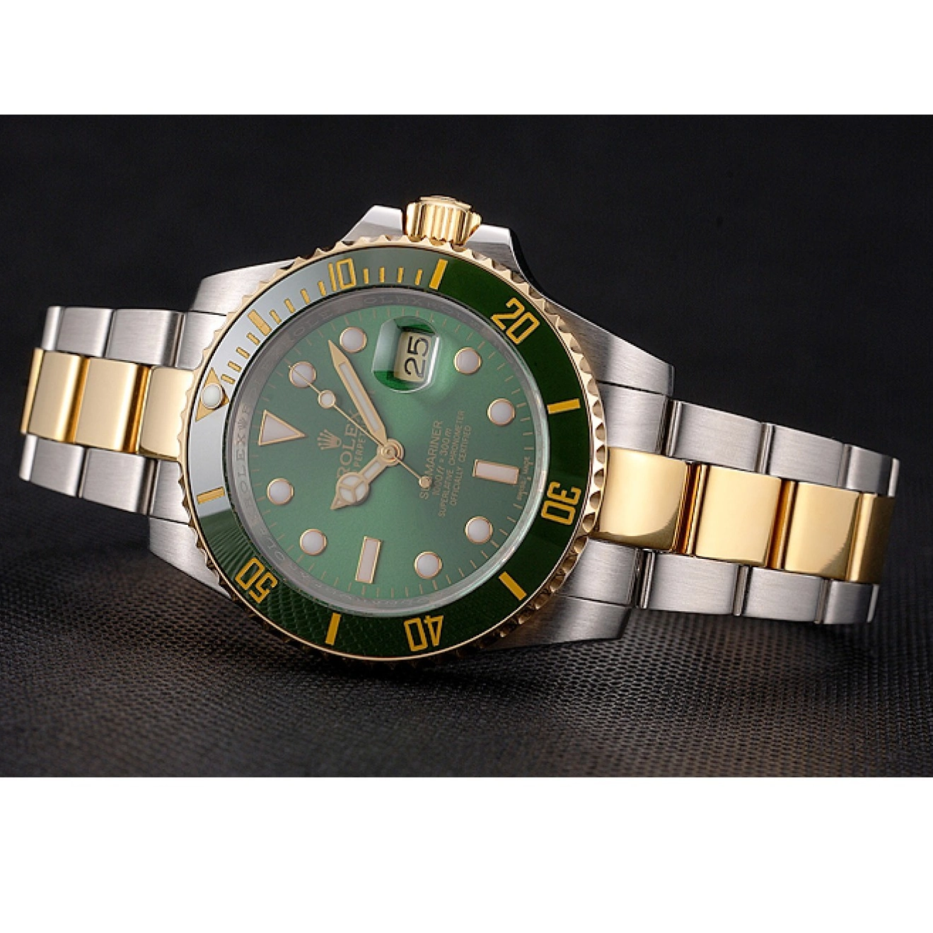 Rolex aaa copy Submariner Swiss Steel Rolex And Dial Tone Two Gold Bracelet Bezel Green 0625